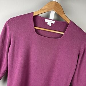 Dressbarn Half Sleeve Knit Top Sweater Womens M Mauve Fuchsia Y2K Cotton‎ Blend